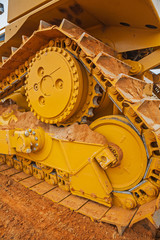 very close up view on part of mashine bulldozer