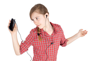 Girl With Arms Outstretched Listening to Music on Her Cellphone