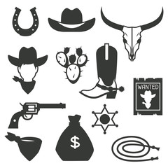 Wild west cowboy objects and design elements