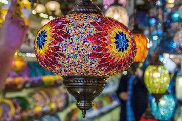 Glass lamp in the Oriental style in a souvenir shop