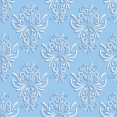  Blue Seamless Background with 3d Floral Pattern