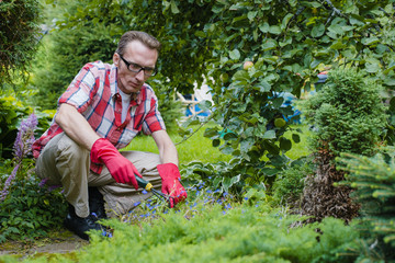 man loosen the soil