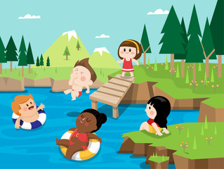 Vacation in a mountain stream for summer