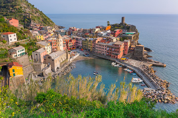 Vernazza town on the coast of Ligurian Sea, Italy