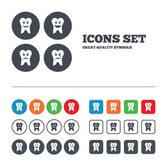 Tooth smile face icons. Happy, sad, cry.