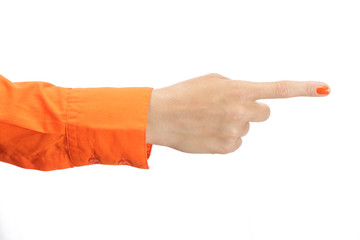 Female hand in orange shirt