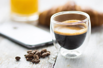 Coffee, croissant, break for breakfast