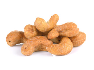 salted cashew nut on white background