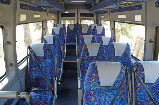Empty bus seats with pattern
