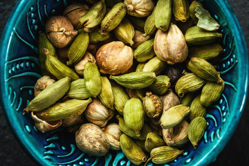 Various Cardamom Spices in Authentic Turkish Bowl
