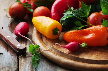 Concept of vegan food with raw vegetables