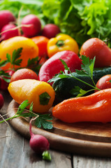 Concept of vegan food with raw vegetables