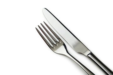 Fork and knife on white background