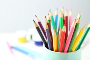 Colorful pencils in cup