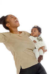 Model happy successful arms in the air