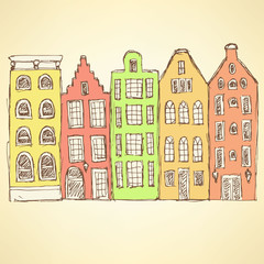 Sketch Amsterdam hauses in vintage style