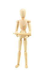 Wooden figure with pencil isolated on white