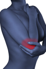 A man holding his elbow. Pain in the elbow joint.Pain.