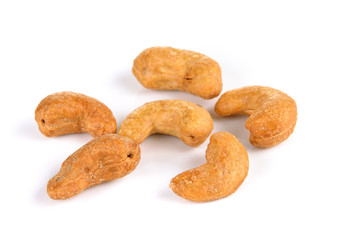 salted cashew nut on white background