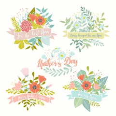 Beautiful Hand Drawn Mother's Day Floral Greeting Set