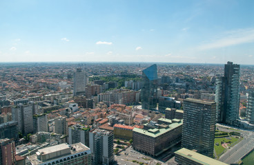 Fototapeta na wymiar Milan the view from above of Porta Garibaldi- Isola -Porta Nuova