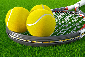 Tennis Racket Grass Top Close Up - 83975147