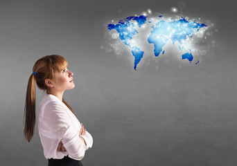 Girl looking at a map