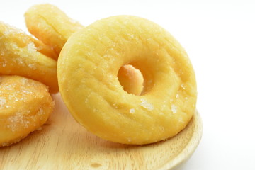 Morning breakfast with sugary donuts