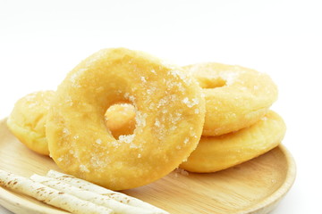 Morning breakfast with sugary donuts and candy