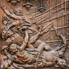 Carving wood icon in Munich, Germany