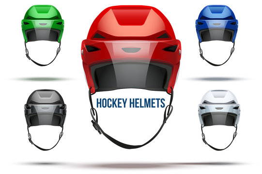 Set of Classic  Ice Hockey Helmets with glass visor. Vector