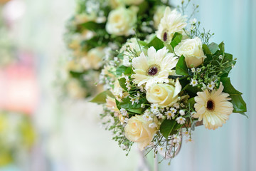 Beautiful flower wedding decoration in a church