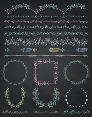 Chalk Drawing Seamless Borders, Frames, Dividers, Branches