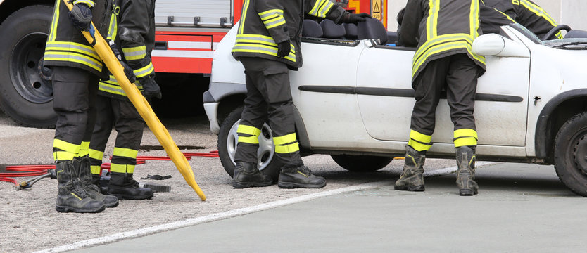 road accident with car parts and the firetruck