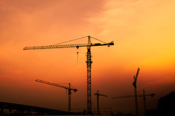 Industrial landscape with cranes