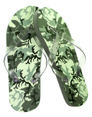 Men's camo flip flops on a white background 