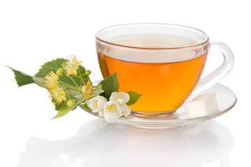 Cup of tea with  saucer the jasmine and linden flower