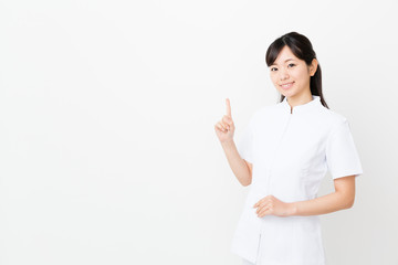 portrait of asian nurse on white background