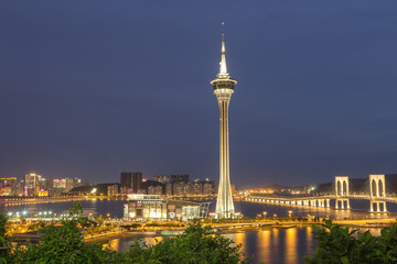 Obraz premium Macau Tower and Ponte de Sai Van bridge