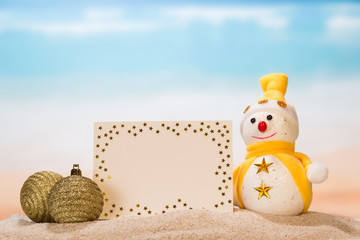 Greeting card, snowman, balls