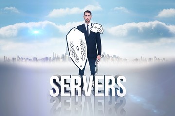 Composite image of corporate warrior