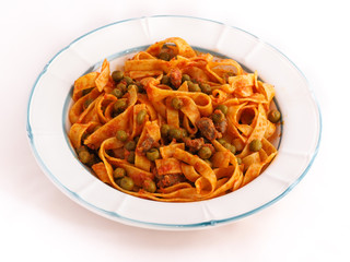 Bowl of noodles with sauce of peas