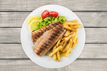 Fish, French Fries, Grilled.