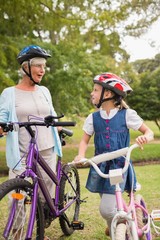 Naklejka premium Grandmother and daughter on their bike 