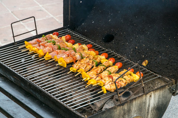 Barbecue with delicious grilled meat on grill