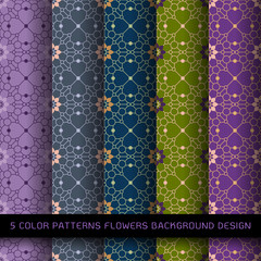 Set of 5 colors patterns with flowers