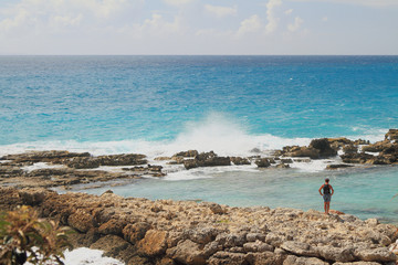 Fototapeta na wymiar On stony ocean coast. Guadeloupe