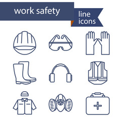 Set of line icons for safety work. Vector illustration.