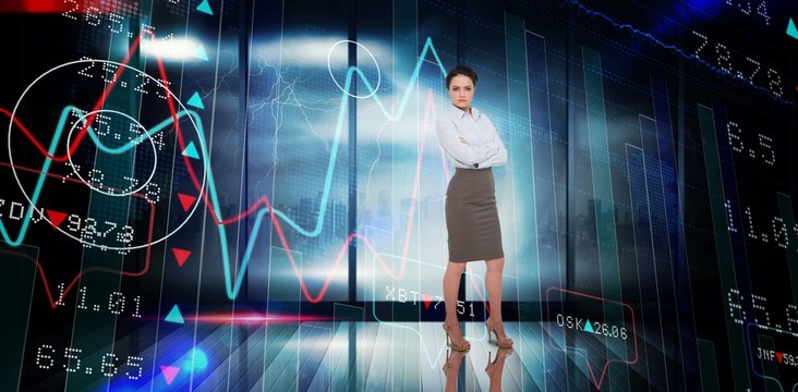 Composite image of businesswoman with arms crossed