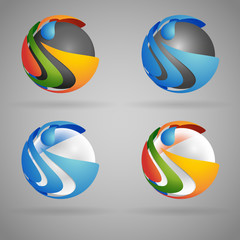 Set of vector sphere symbol, icon on the grey background